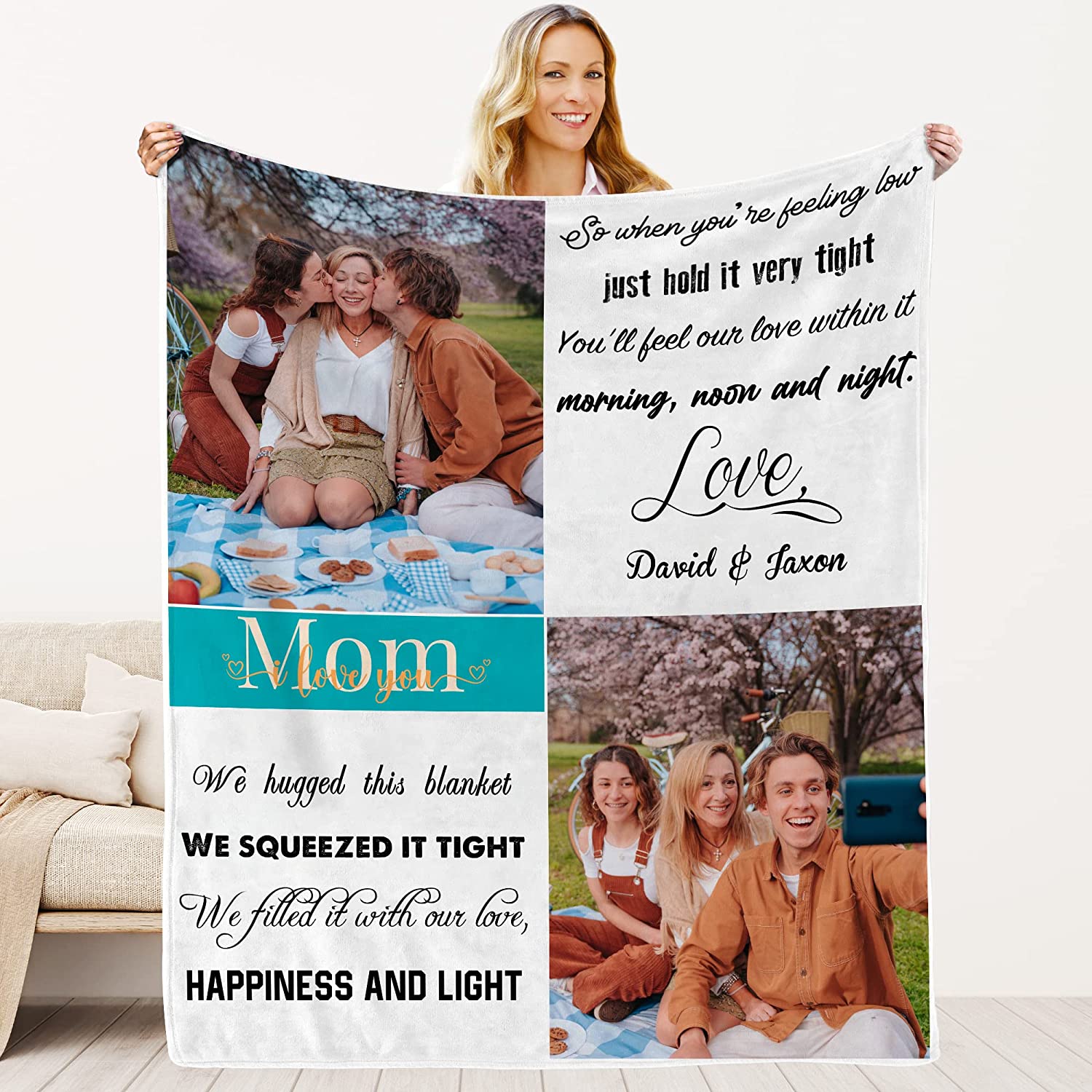 Custom Blanket With Mom Children For Mom, Personalized Mom Blanket By Using My Own Photos,Mom Birthday & Christmas Gifts For Mom From Daughter Or Son