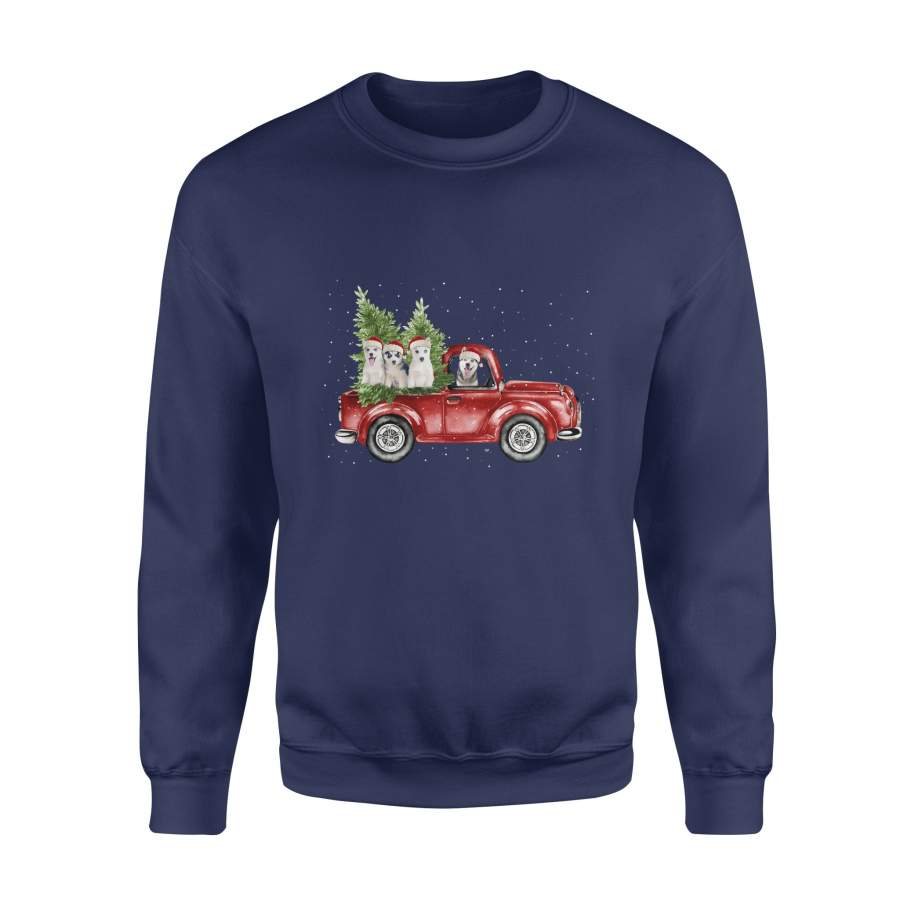 Husky Dog Hat Christmas Red Truck Christmas Tree Snowflakes Merry Christmas X-Mas Sweatshirt T shirt Christmas Gift Ideas