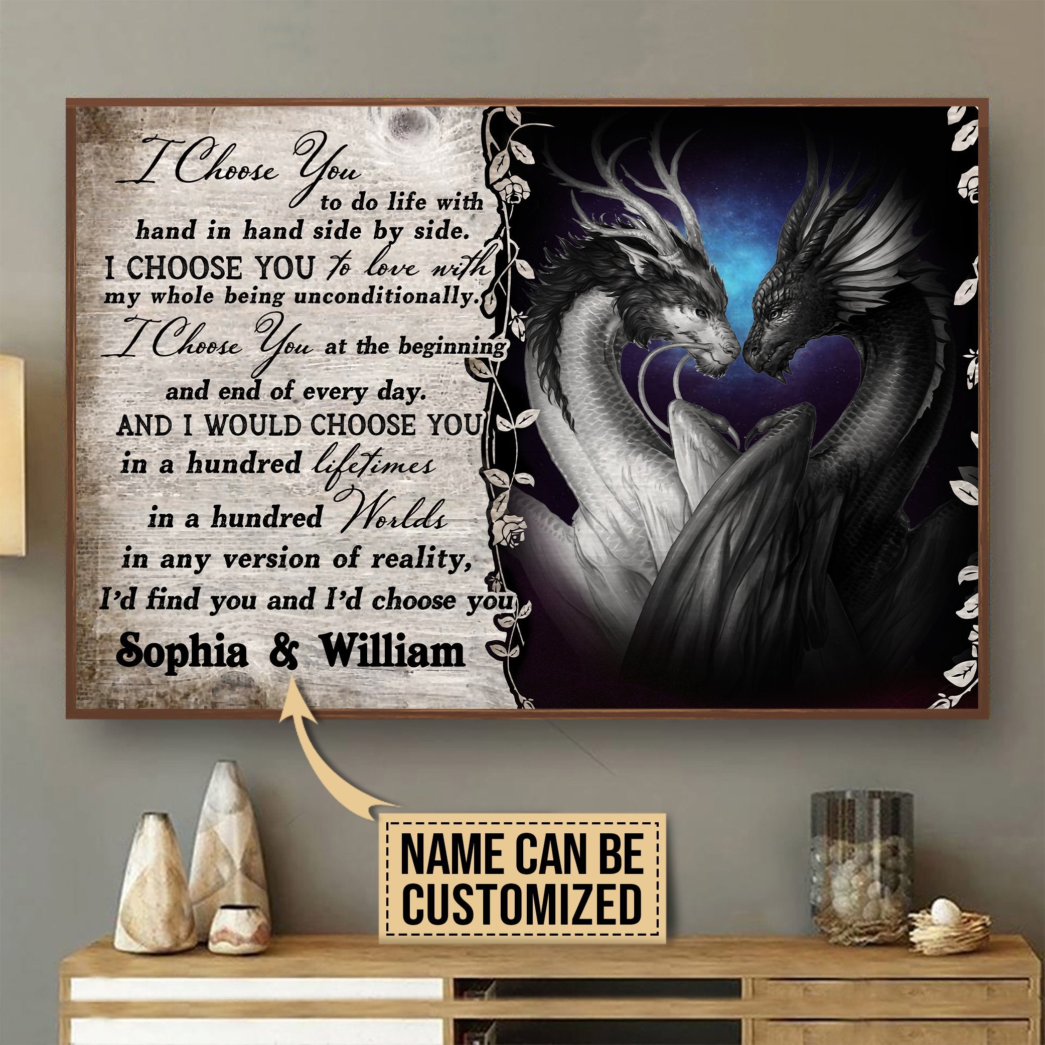 Aeticon Gifts Personalized Dragon I Choose You Canvas Mom Dad Gift Home Decor