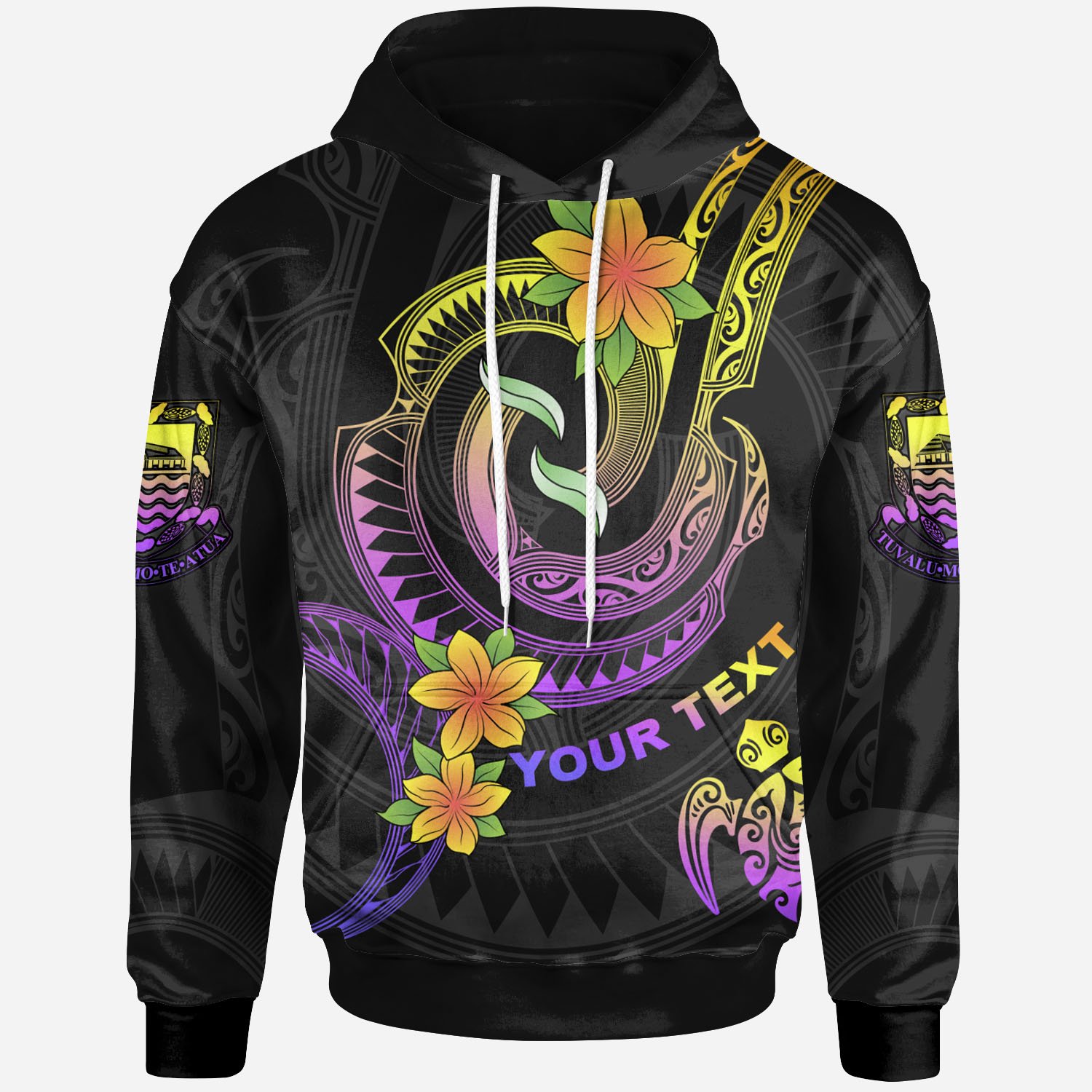 Tuvalu Custom Personalised Hoodie – Plumeria Flowers with Spiral Patterns – BN26