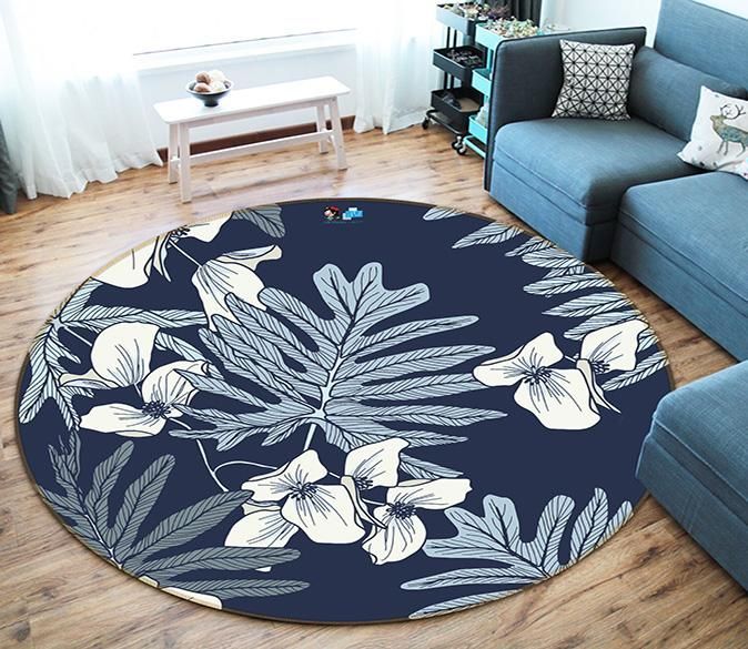 3D Blue Leaf 297 Round Rug – Round Carpet Home Decor