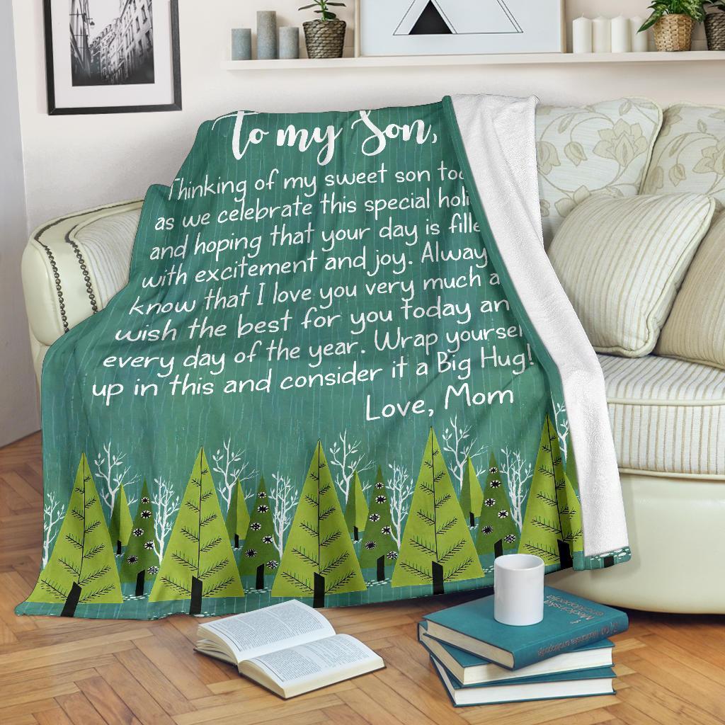 To My Son Thinking Of My Sweet Son Today Christmas Blanket Gift For Son From Mom Birthday Gift Home Decor Bedding Couch Sofa Soft And Comfy Cozy