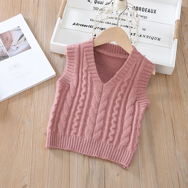 Spring Children V-neck Knitted Sleeveless Sweater Vest Autumn Boys Girls Toddler College Style Sweater Vest Clothing alx