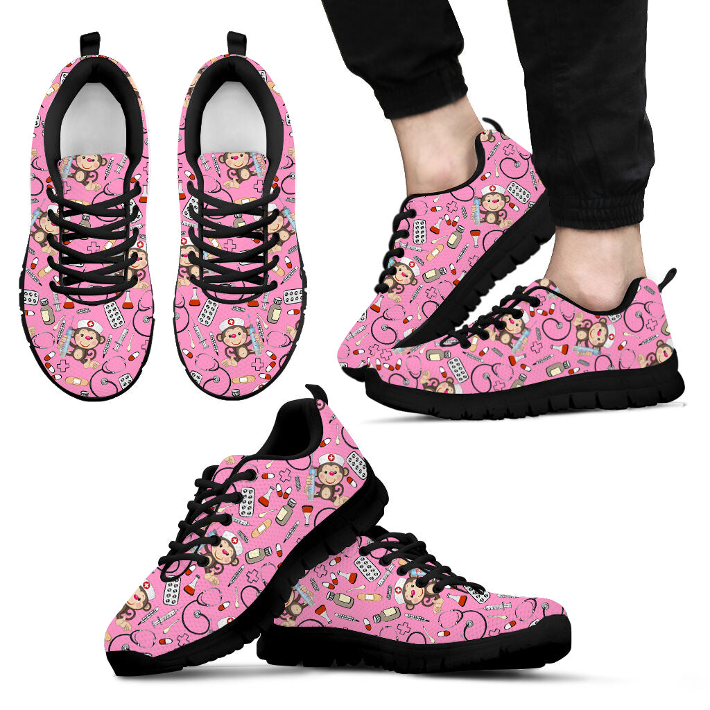 Monkey Nurse Pattern Pink Shoes Fashion Sneaker For Men And Women Comfortable Running Walking Lightweight Casual Shoes