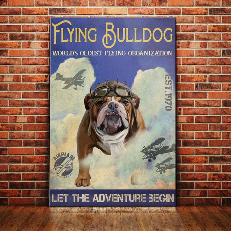 Bulldog Canvas And Poster Flying Service, Let The Adventure Begin | Art Print | Home Decor | Room Decor | Wall Art