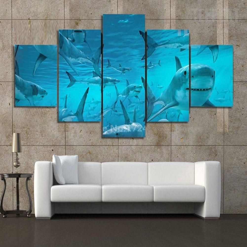 Plenty Of Sharks Under The Deep Blue Sea Animal 5 Panel Canvas Art Wall Decor