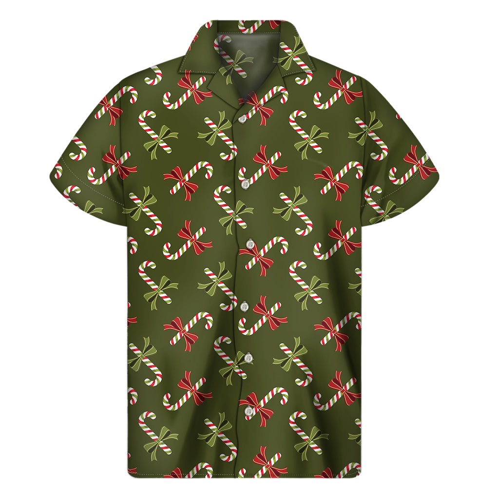 Xmas Candy Cane Pattern Print Men’S Short Sleeve Shirt