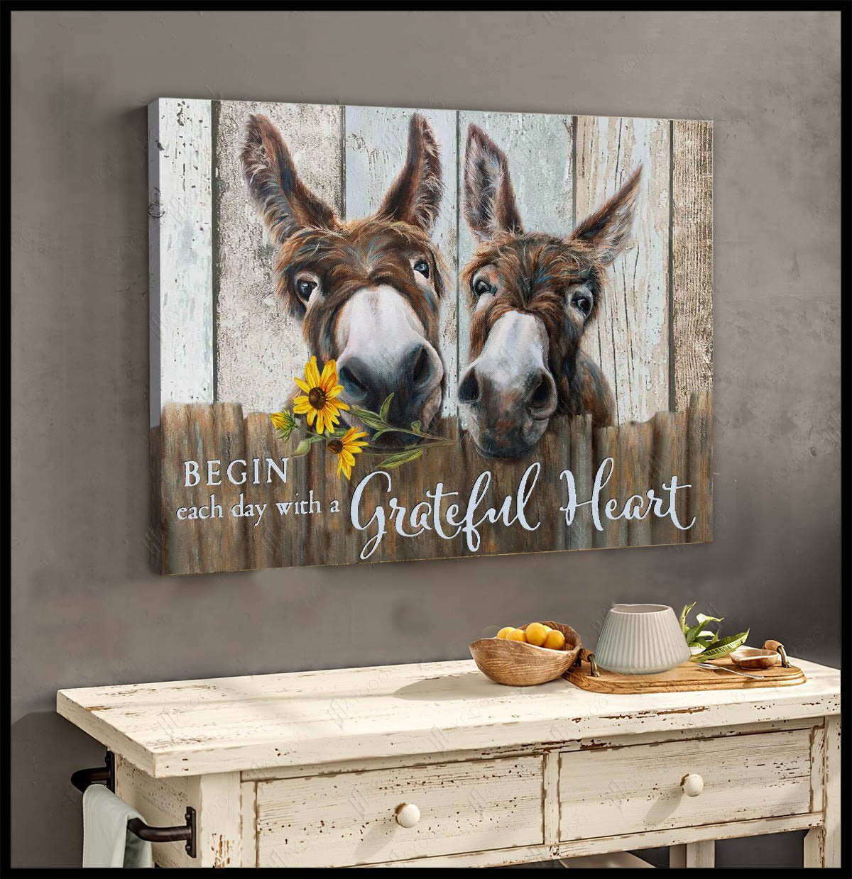 Blueedream Farm Cute Donkey Canvas Wall Art Home Decor Begin Each Day With A Grateful Heart