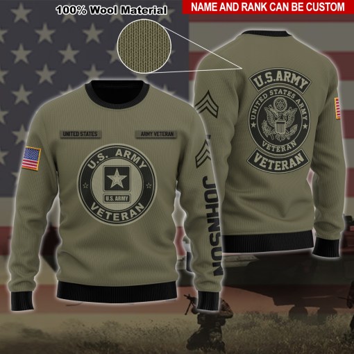 United States Army  Veteran Veteran Camo Gift  Personalized 100% Wool Material Ugly Sweatshirt Ugly Sweater Custom Name And Rank