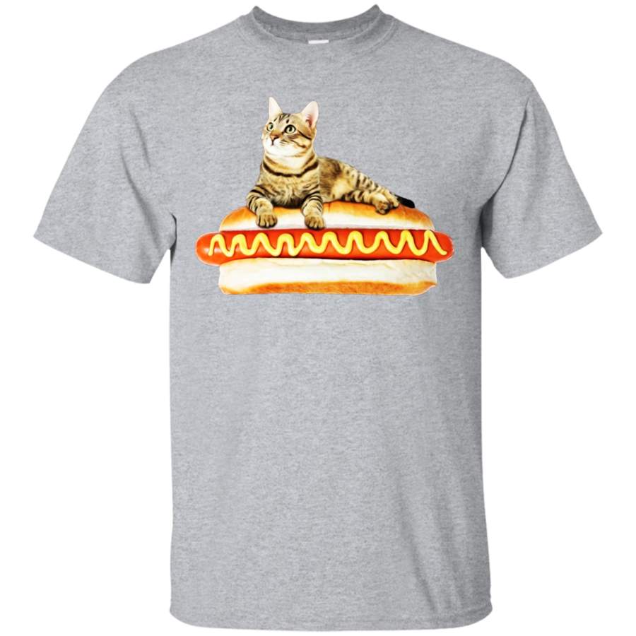 AGR Funny Hot Dog Cat Tshirt by Zany Brainy Cute Kitty Food Tee