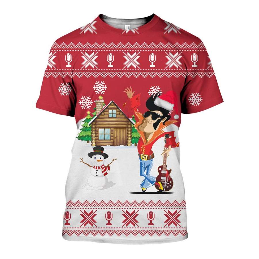 3D All Over Printed Christmas Ugly Sweater Elvis Presley Shirts and Shorts