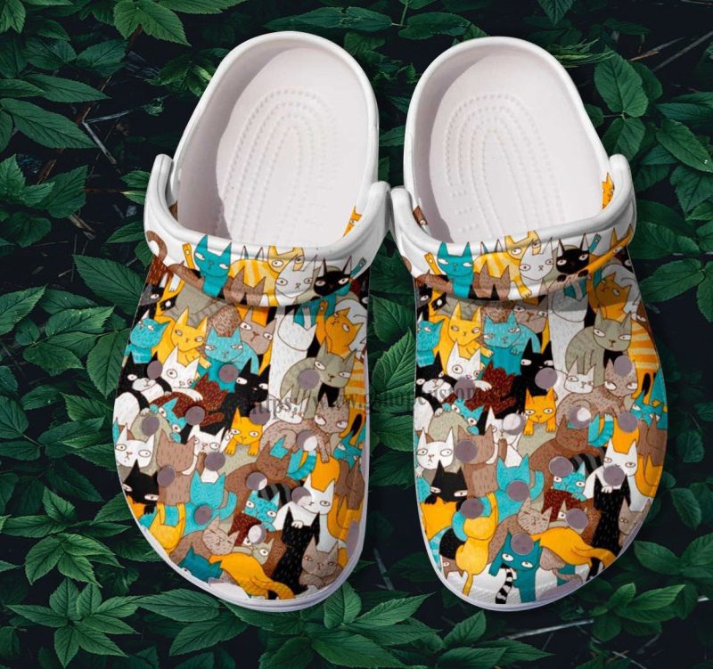 Cat Chibi Funny Shoes Gift Women- Cat Pattern Cartoon Shoes Croc Clogs