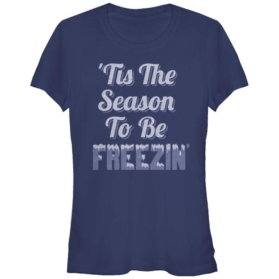 CHIN UP Junior’s Season to Be Freezing  T Shirt Navy Blue