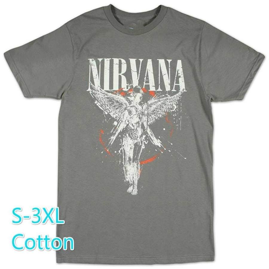 Men's Nirvana Galaxy in Utero T-Shirt New Men's Fashion Crew Neck Short Sleeves Cotton Tops Clothing, Grey