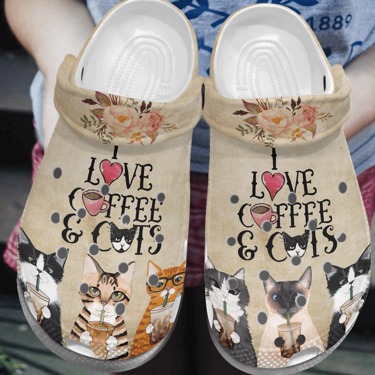 I Love Cats And Coffee Personalized Clog, Custom Name, Text, Color, Number Fashion Style For Women, Men, Kid, Print 3D