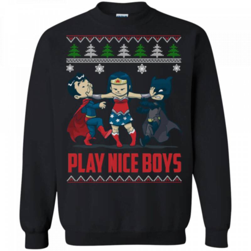 Ugly Christmas Sweaters Batman Superman Wonder Woman sweater