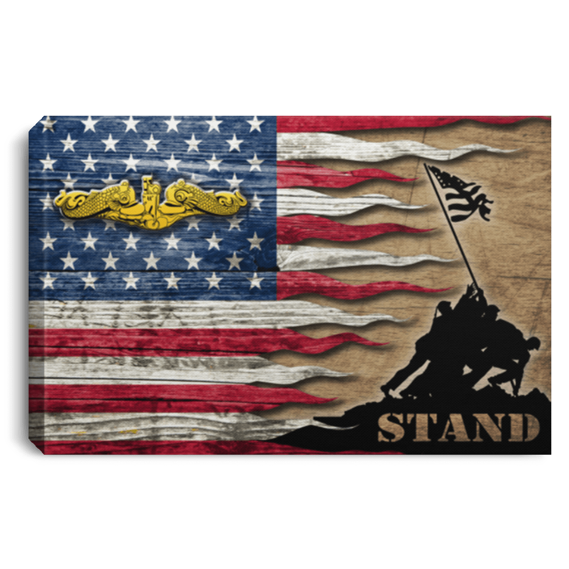 Us Navy Submarine Officer Stand For The Flag 18X12 Inches Landscape Canvas .75In Frame