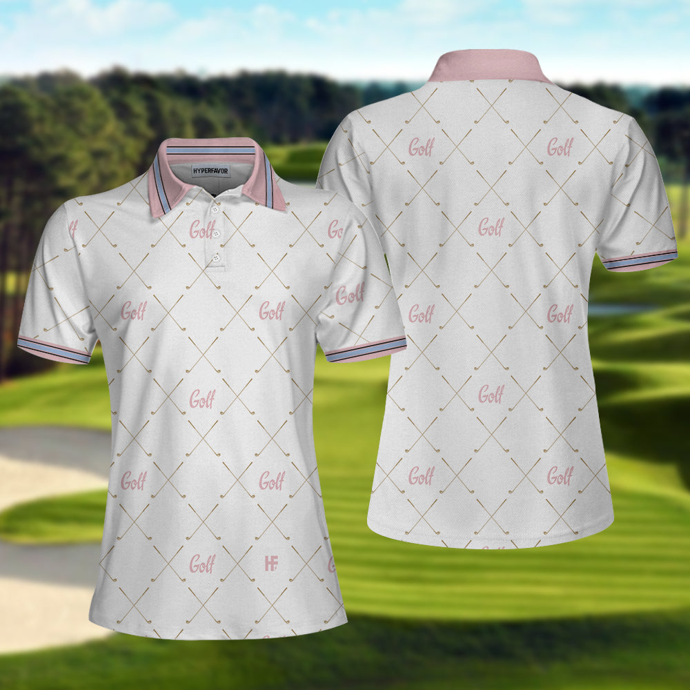 Golf In Pink With Simple Golf Clubs Pattern Short Sleeve Women Polo Shirt, Classic Golf Shirt For Ladies Coolspod