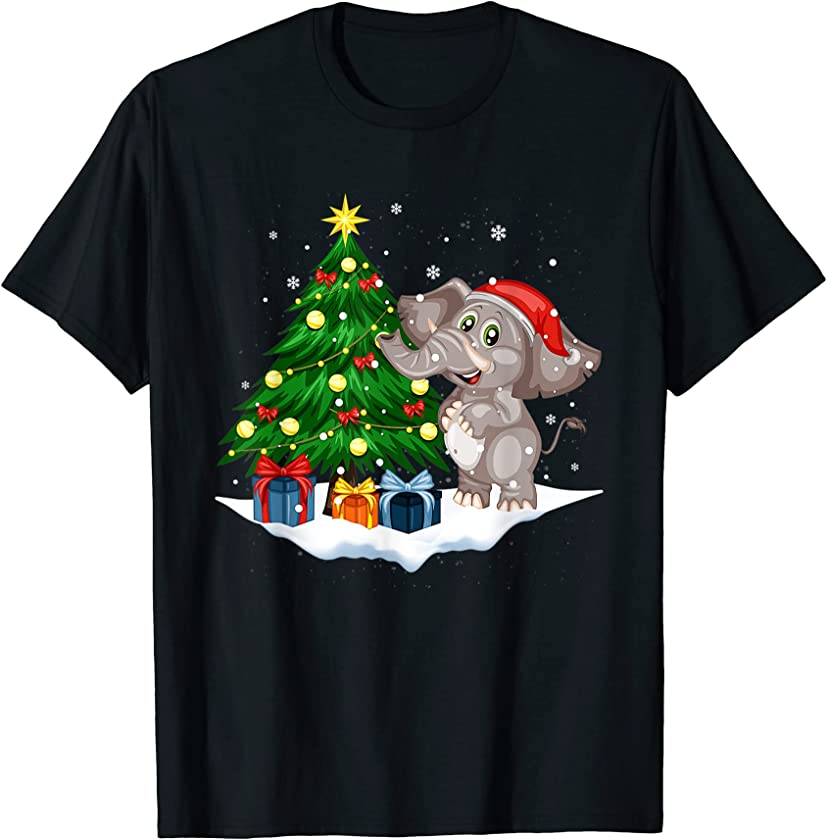 Awesome Elephant Santa Xmas Tree With Lights Christmas PJ T-Shirt