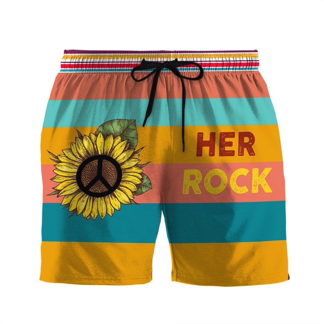 Mysticlife 3D Couple Matching Her Rock Custom Beach Shorts Swim Trunk