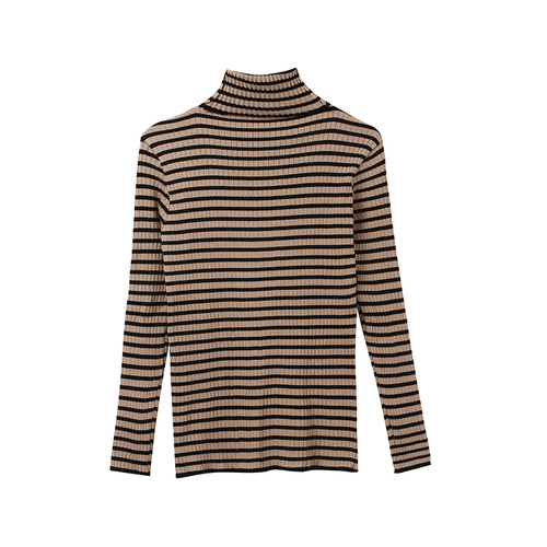 Turtleneck Sweater Women Striped Cozy All-match Autumn Winter Inside Knitting Classic Fashion Korean Style Vintage Long Sleeve alx