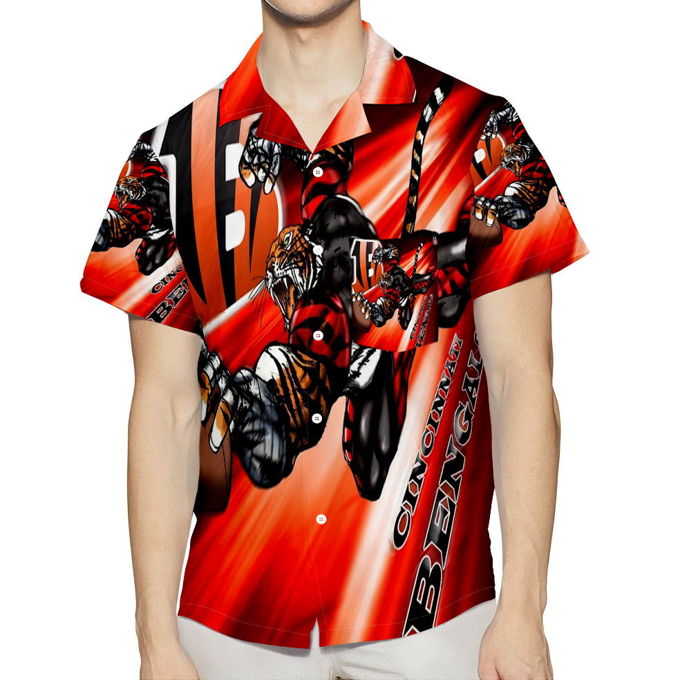 Cincinnati Bengals Emblem Tiger Flying 3D All Over Print Summer Beach Hawaiian Shirt With Pocket