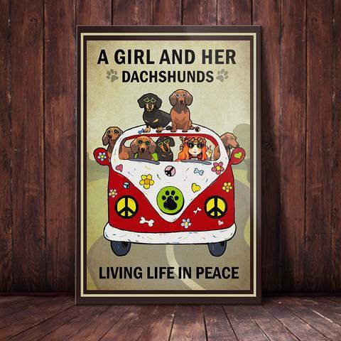 A Girl And Her Dachshund Dog Vintage Poster Print, Canvas Wall Art, Canvas Poster Wall Decor