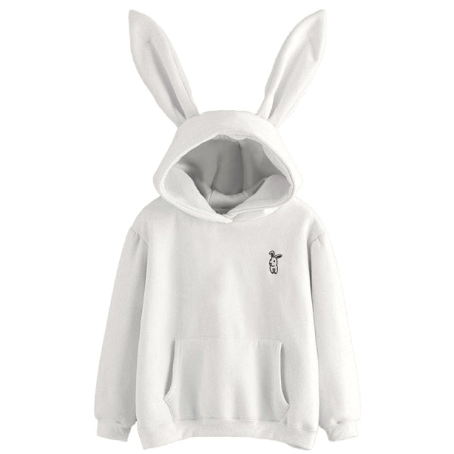 Kawaii Rabbit Ears Hoody Casual Solid Color Hoodie Sweatshirt