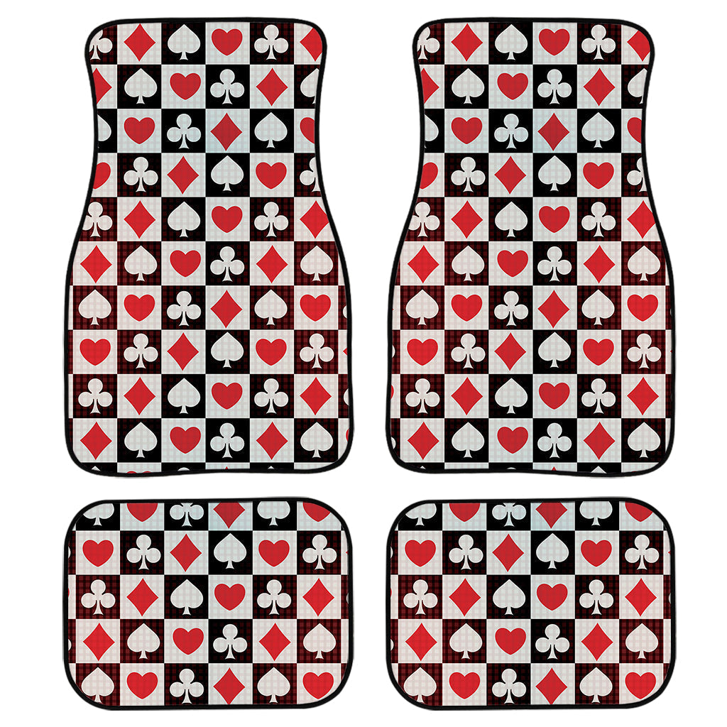 Playing Card Suits Check Pattern Print Front And Back Car Floor Mats, Front Car Mat