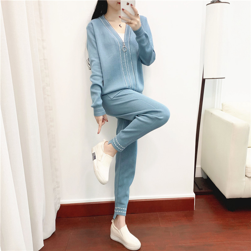 Vertival Harem Carrot Pants Suits Vintage Zipper Women Cardigan Sweater Tracksuits Knit Jumper y2k Two Piece Tracksuits spring alx