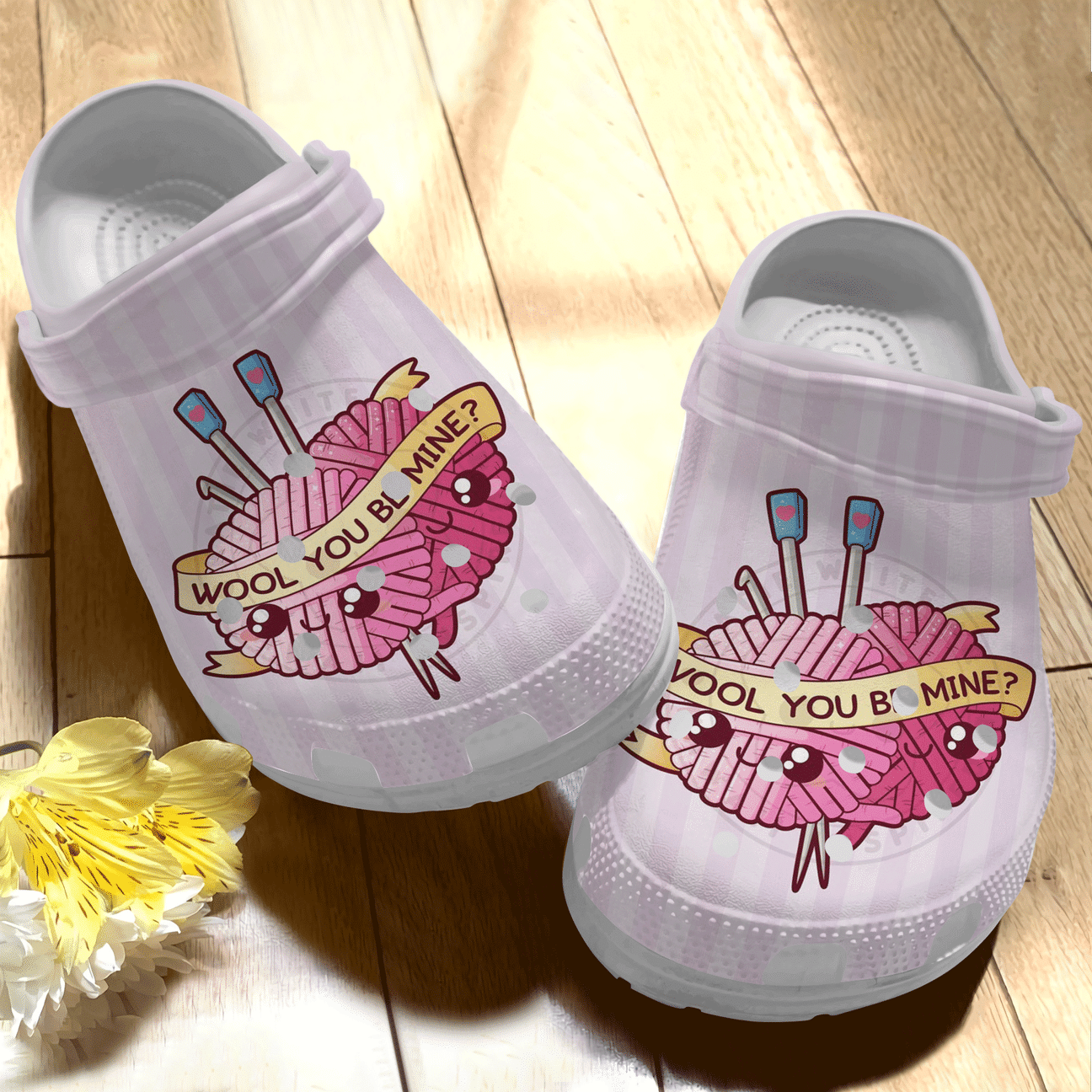 Yarn Crochet Knit Personalize Clog, Custom Name, Text, Fashion Style For Women, Men, Kid, Print 3D Whitesole Be Mine