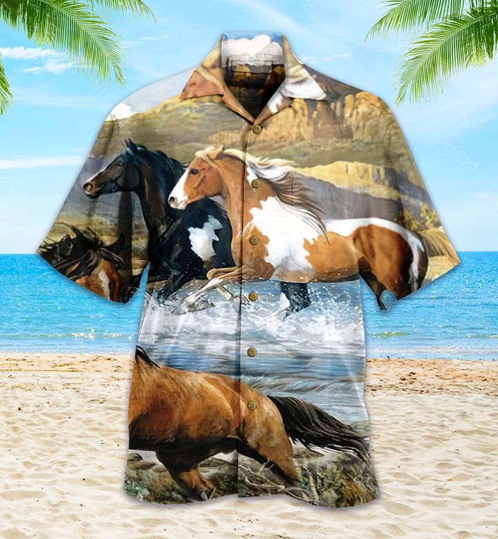 Horse Running River Brown Hawaii Shirt Ha107607