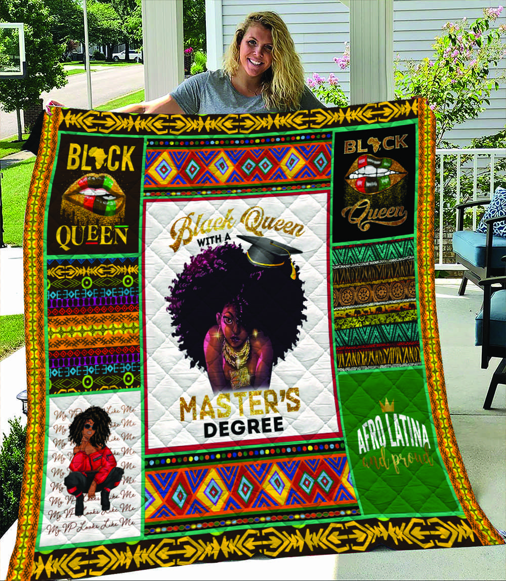 Black Queen Masters Degree Cute Graduation Quilt