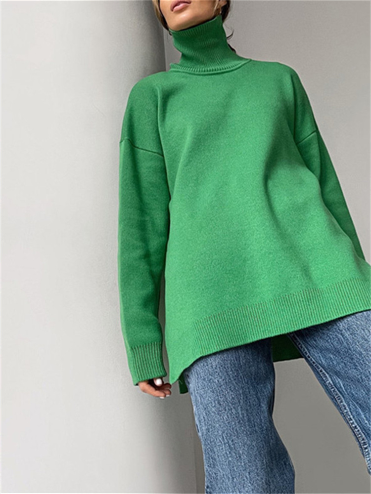 Syiwidii Turtleneck Oversized Sweater Women Jumper Y2k Fashion Tops 2022 Pullover Long Sleeve Knitting White Green Slit Yellow alx