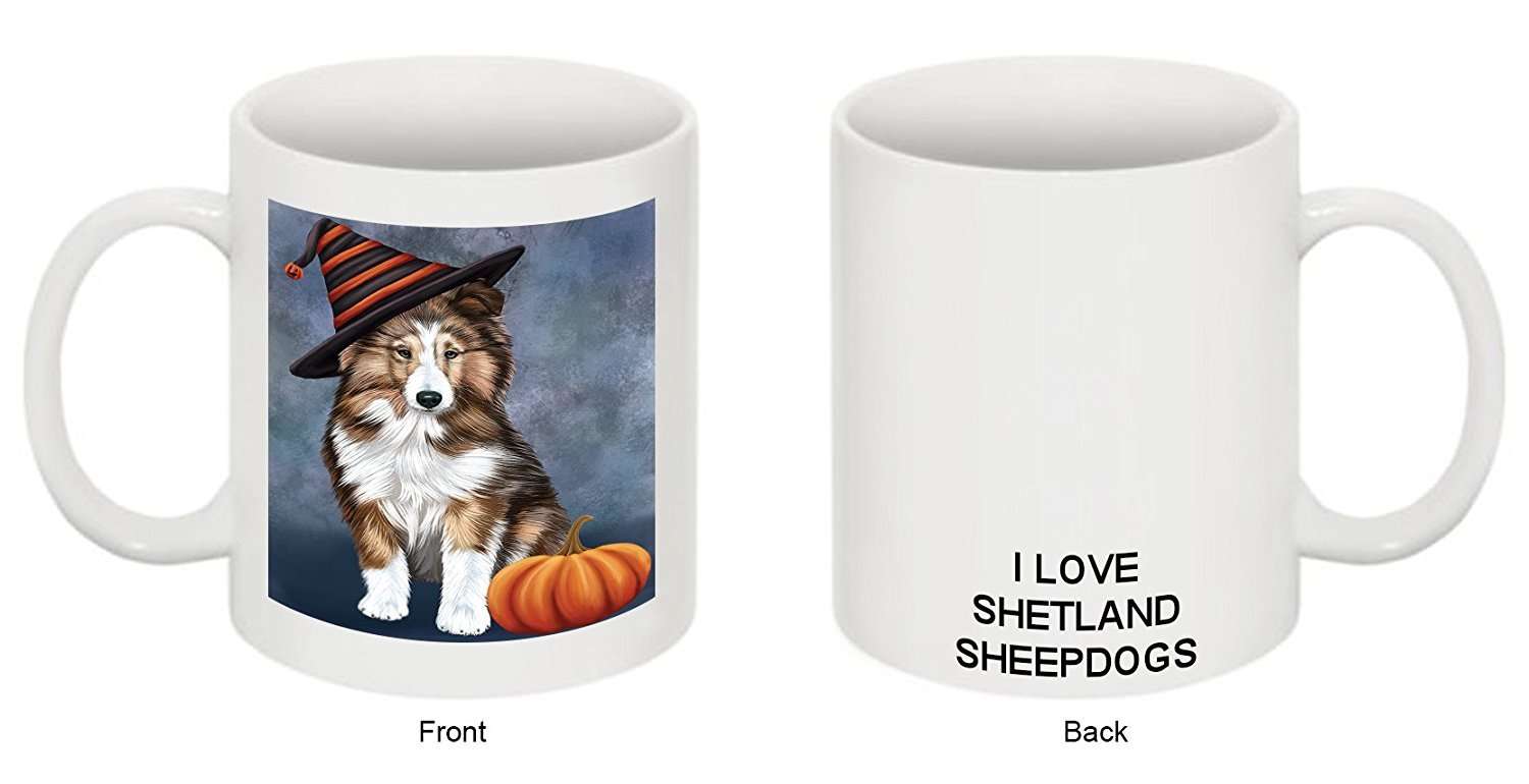 Christmas Happy Holidays Shetland Sheepdog Puppy Wearing Witch Hat Mug Cmg0677