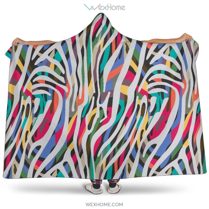 Colorful Zebra Skin Pattern Hooded Blanket