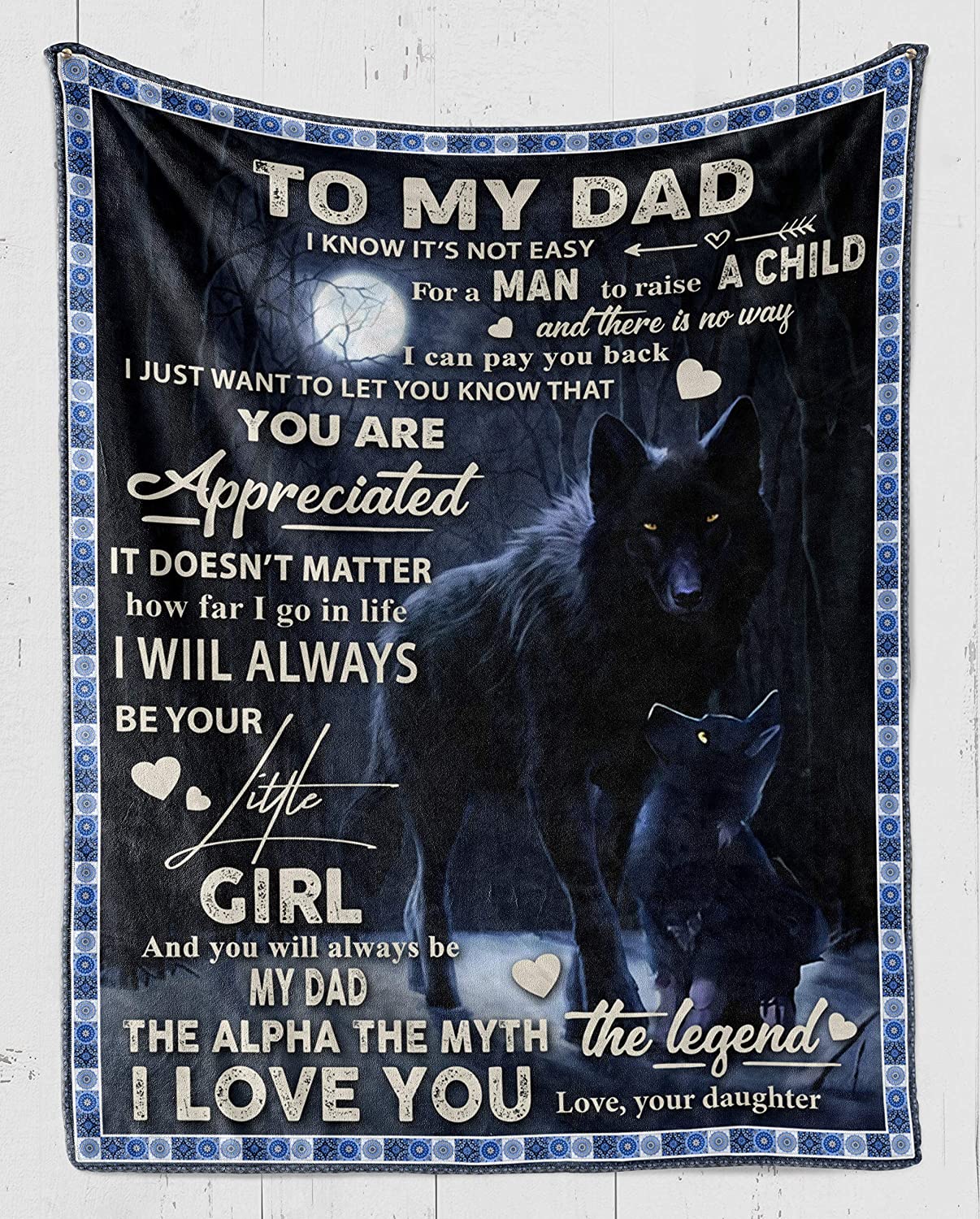 Blanket Fleece – Daughter to My Dad – Wolf Fleece Blanket – Fleece Blanket 3D Soft Cozy Lightweight Durable Plush Throw Blanket for Bedroom Living Rooms Sofa Couch- Gift for Father