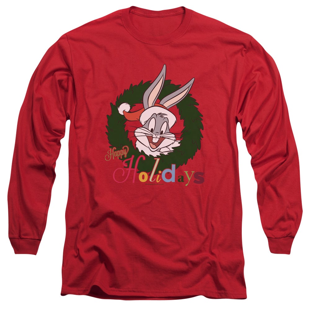 Looney Tunes Holiday Bunny Mens Long Sleeve Shirt Red