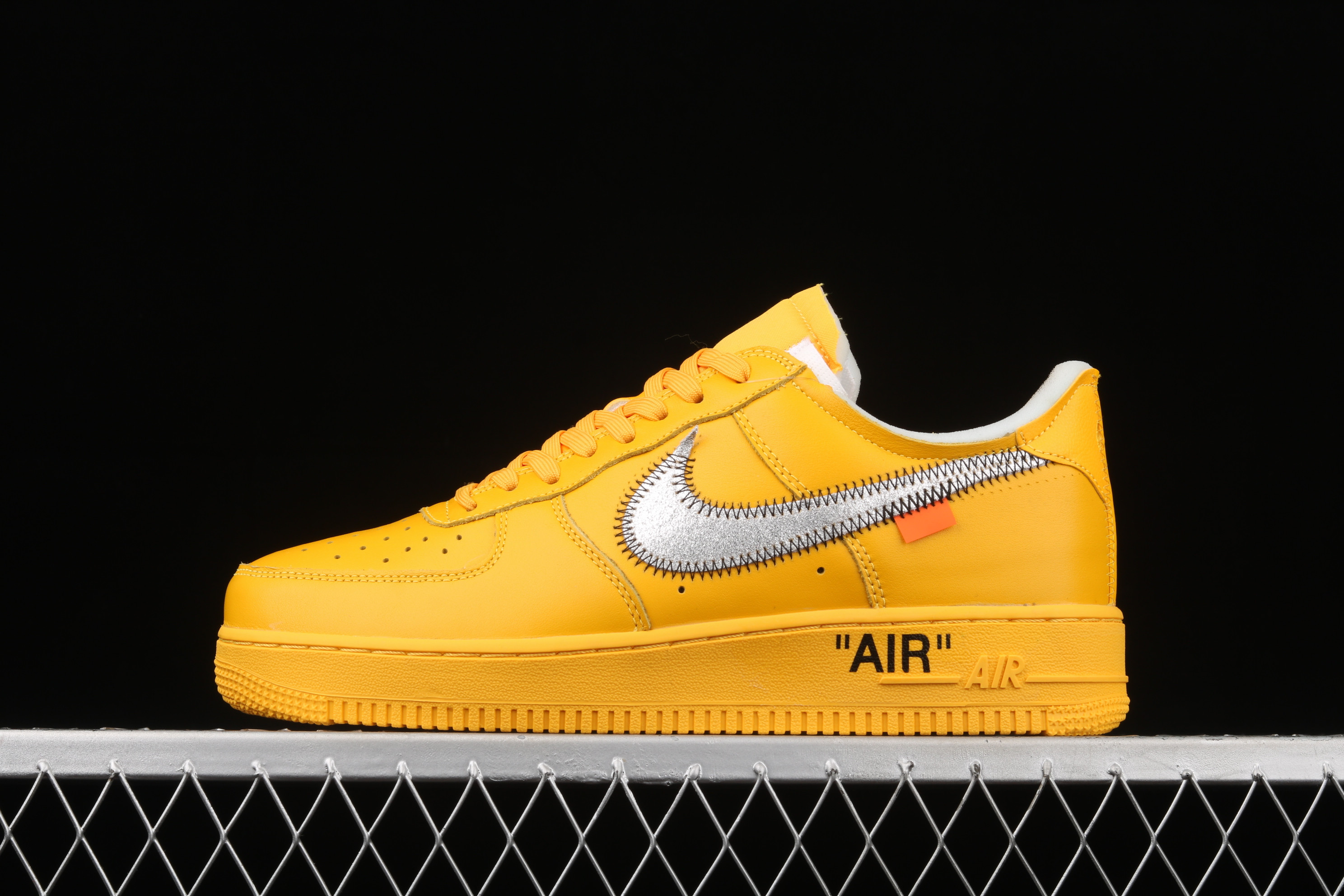 Nike Air Force 1 Low Off-White University Gold Metallic Silver Sneakers, Men SNK255337838