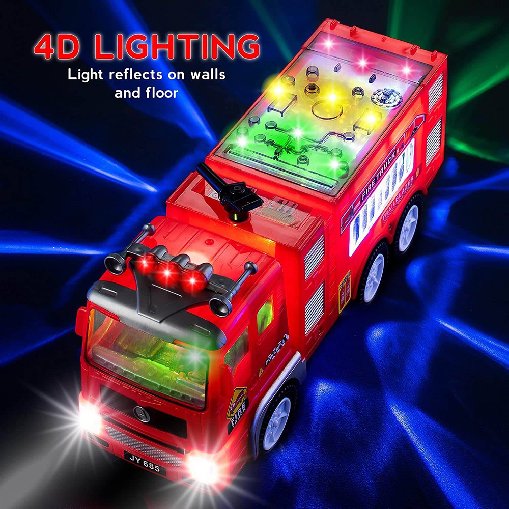 Electric Fire Truck Kids Toy With Bright Flashing 4D Lights & Real Siren Sounds Bump And Go Firetruck Fire Engine Toy For Boys alx