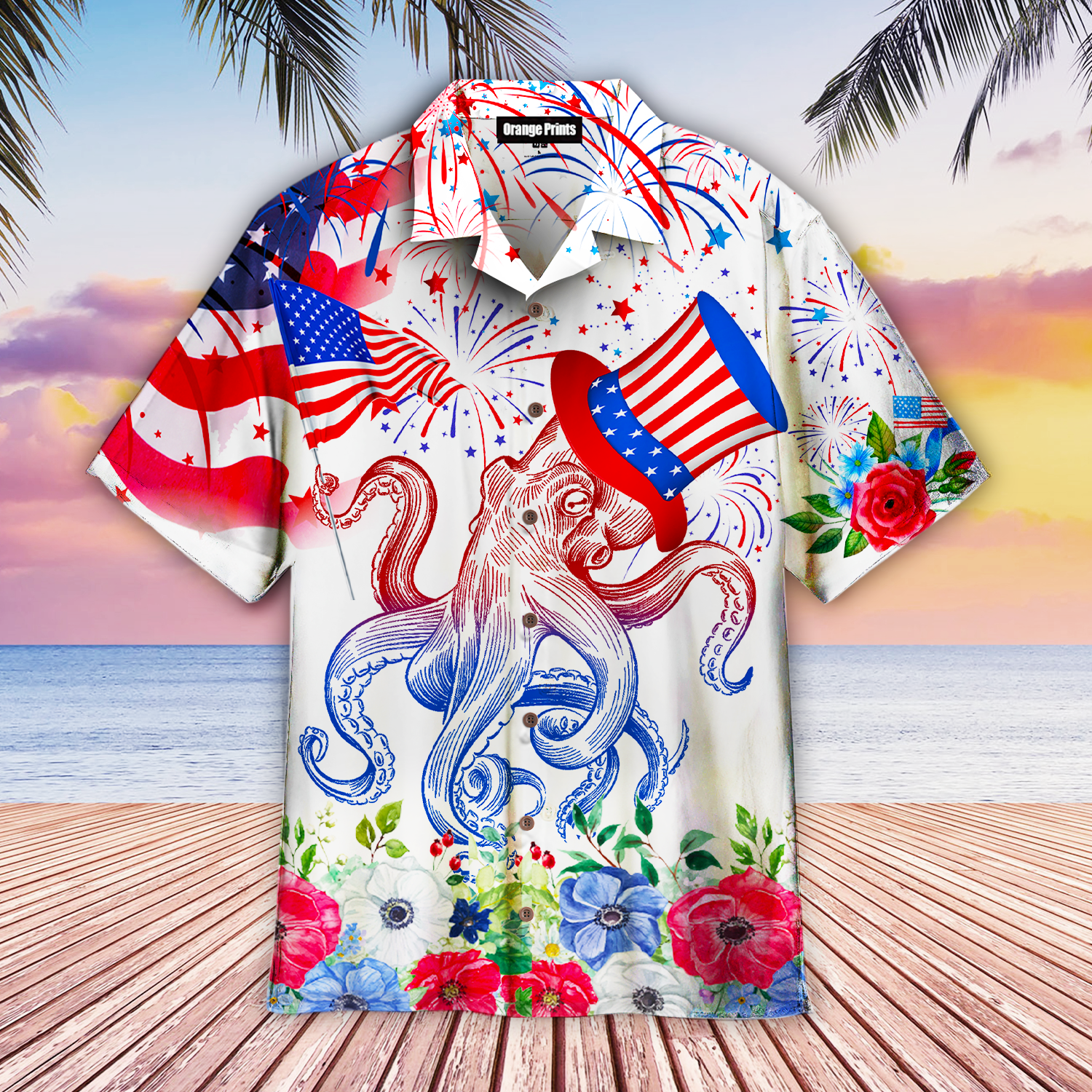 My Patriotic Heart Beats Red White And Blue Octopus Hawaii Shirt For Men Women Ha109980