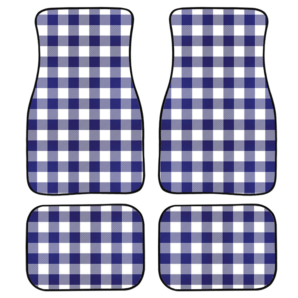 Navy And White Buffalo Check Print Front And Back Car Floor Mats, Front Car Mat