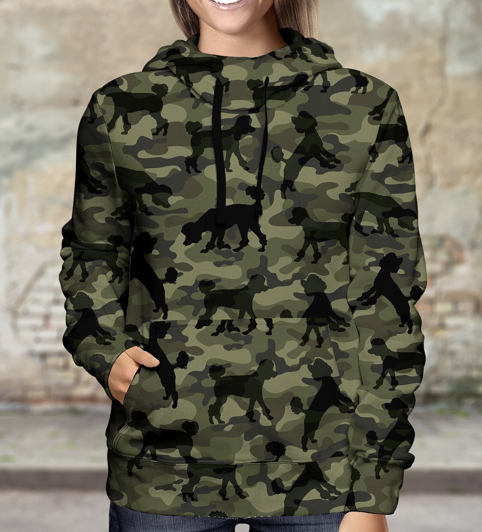Street Style With Poodle Camo Hoodie V1