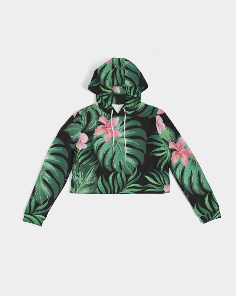 Summer Palm Leaves And Flowers Women’S Cropped Hoodie