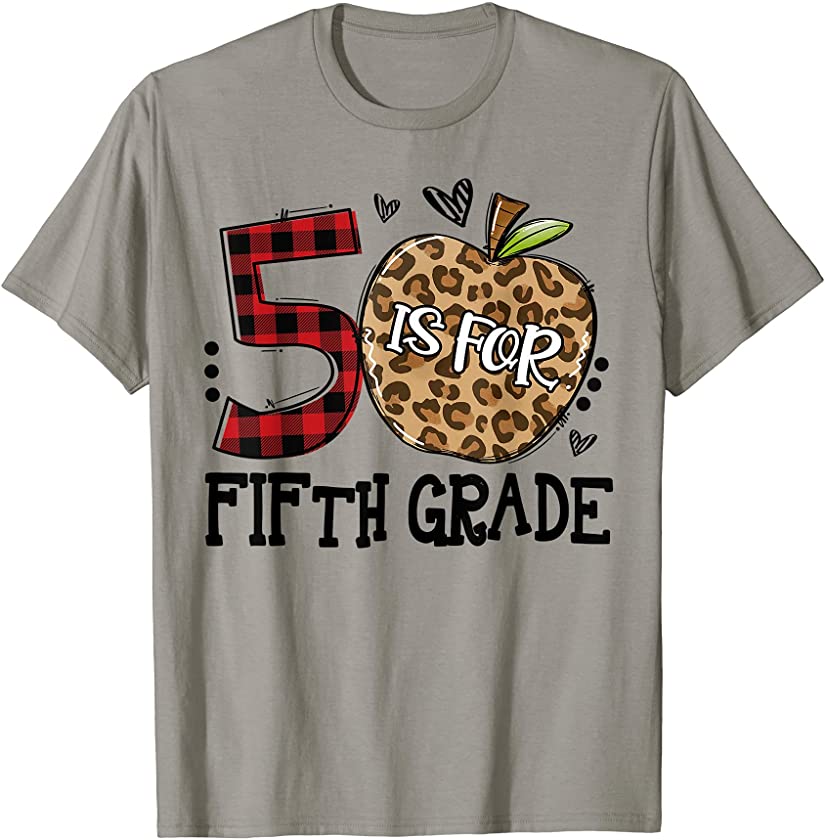 5 Is For Fifth Grade Teacher Leopard Buffalo Plaid T-Shirt