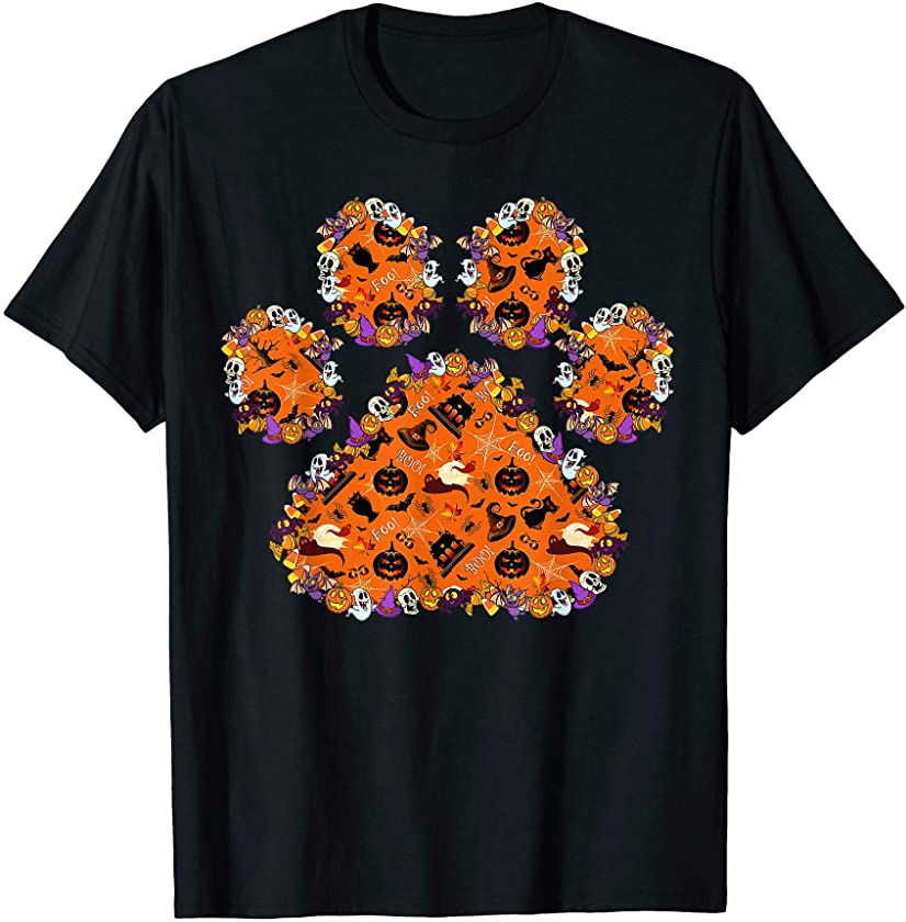 Paw Pattern Halloween Dog Candy Pumpkin Ghost Gift Girl Boy T-Shirt