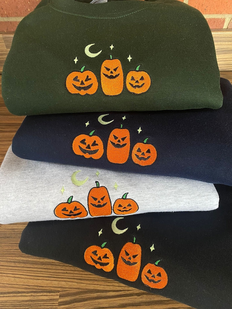 Pumpkins Halloween Embroidered Sweatshirt 2D Crewneck Sweatshirt All Over Print Sweatshirt For Women Sweatshirt For Men Sws3742