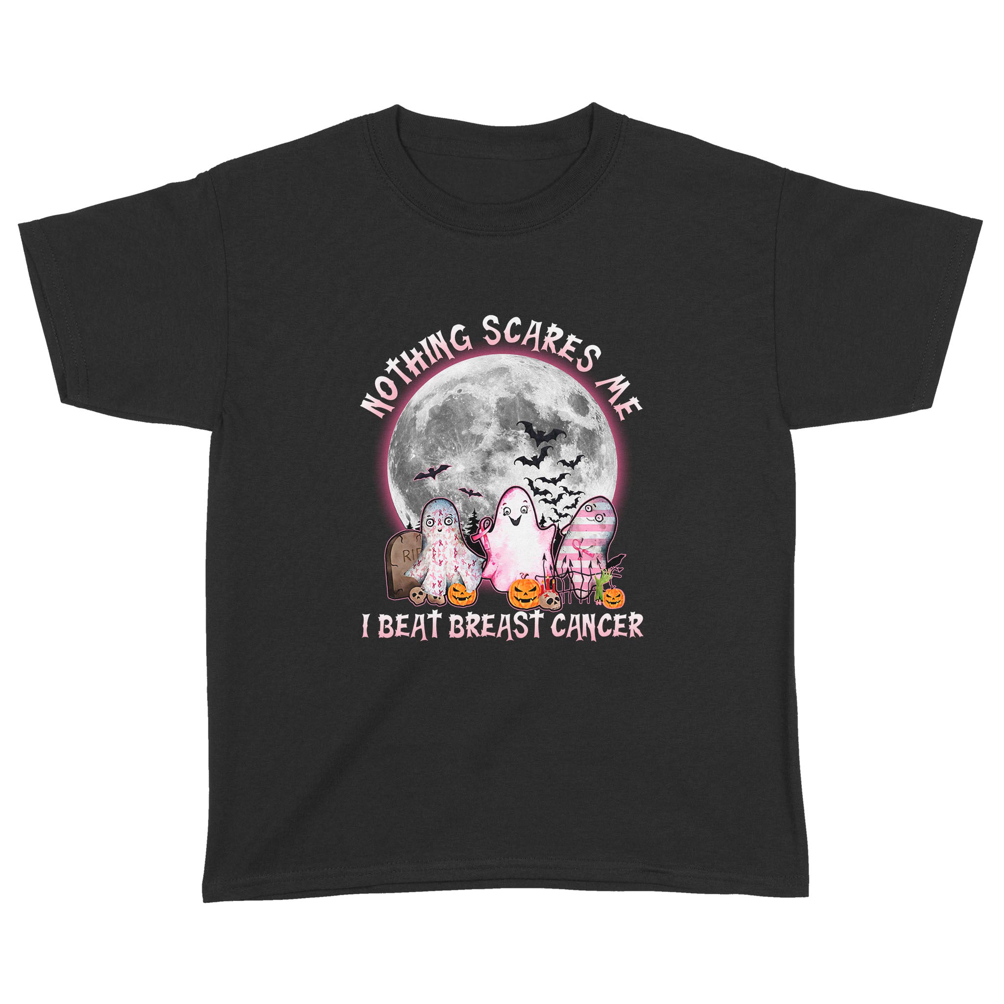 Nice Ghosts Nothing Scares Me I Beat Breast Cancer Halloween Funny Shirt – Standard Youth T-Shirt