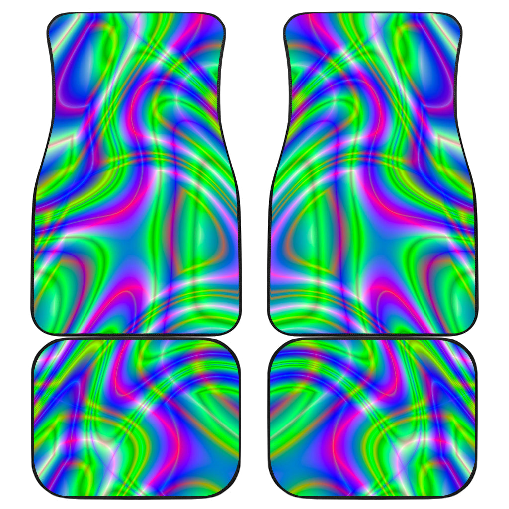 Neon Green Psychedelic Trippy Print Front And Back Car Floor Mats, Front Car Mat