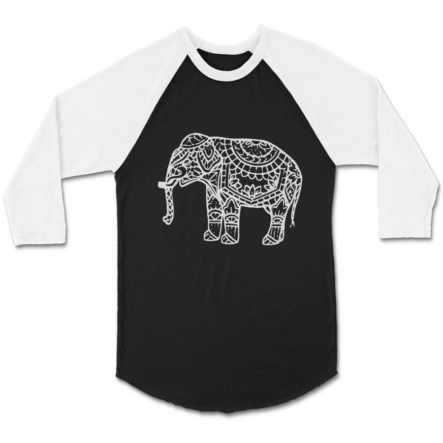 Embroidered Elephant Emerald Yoga Attire CPY Unisex 3/4 Sleeve Baseball Tee T-Shirt